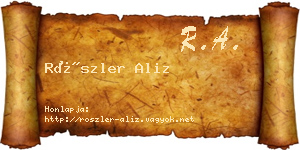 Röszler Aliz névjegykártya
